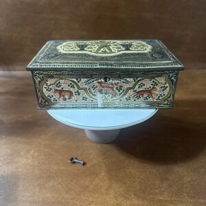 Antique metal/tin box from candy/biscuits?-Early 1900's-Made in England w-key